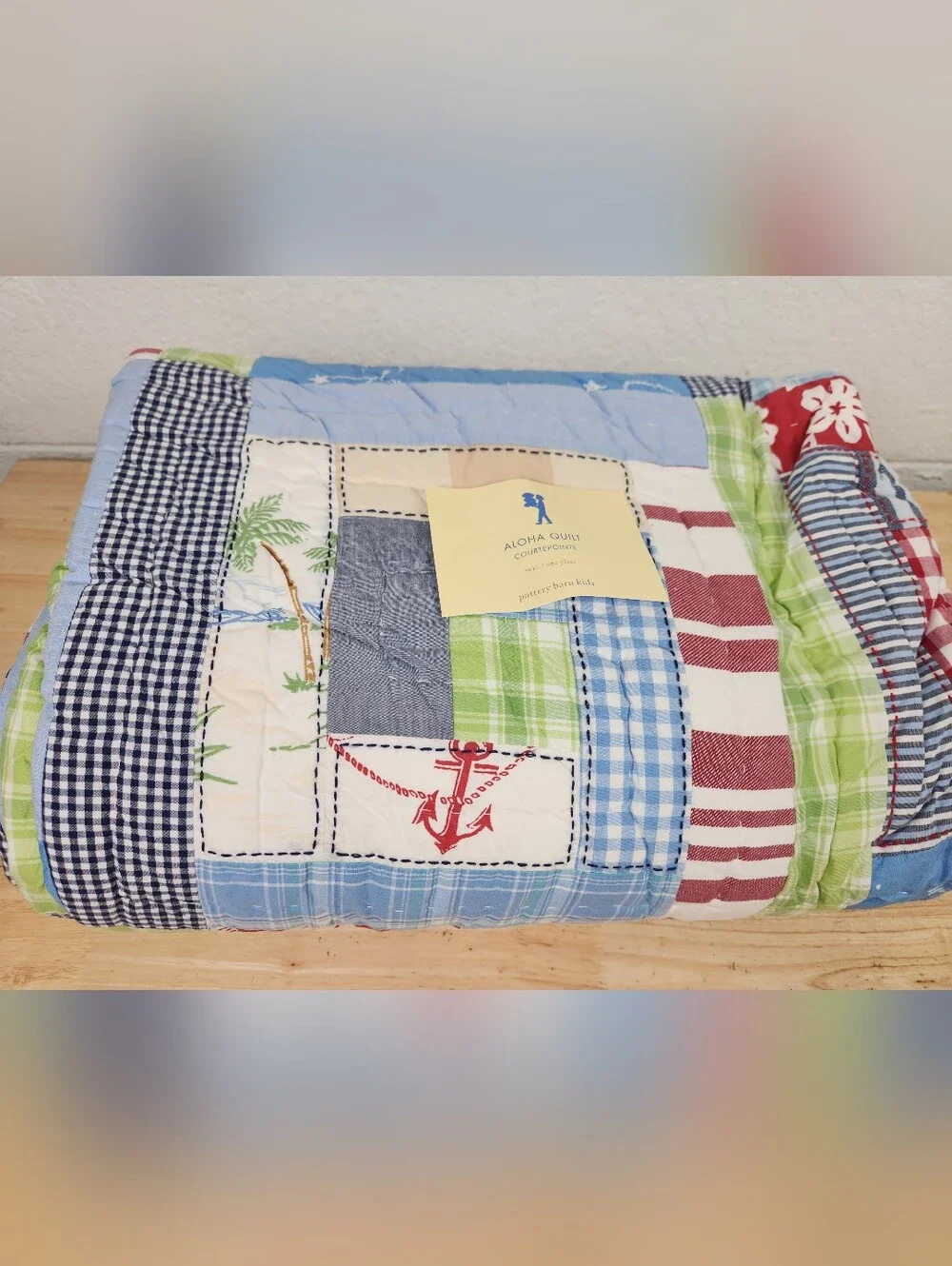 Pottery Barn Kids Aloha Patchwork Quilt Sz Twin NOS Tropical Hawaiian Island